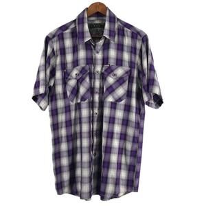 Dixxon flannel shirt DLux Bamboo short sleeve button down purple plaid sz M